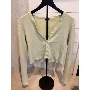 Brandy Melville Light Green Ribbed Button-Up Cardigan – Size L